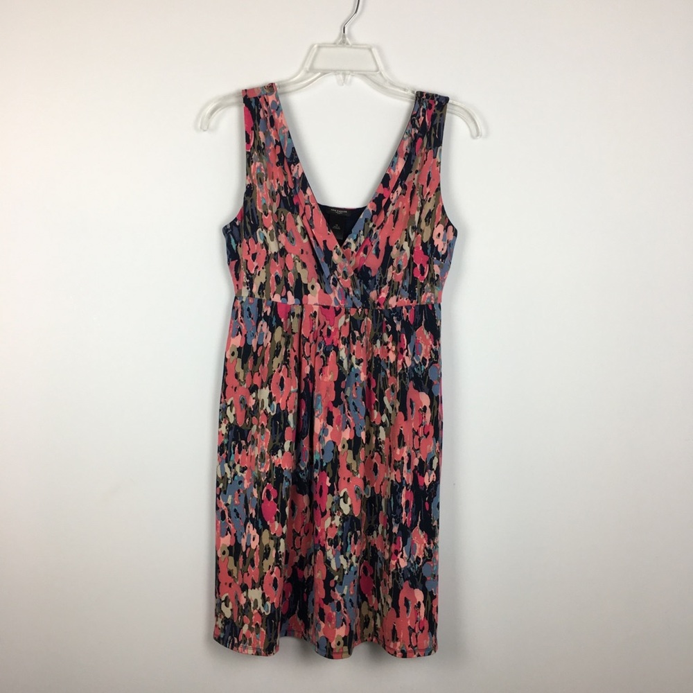 Ann Taylor Watercolor Pleated V Neck Dress…